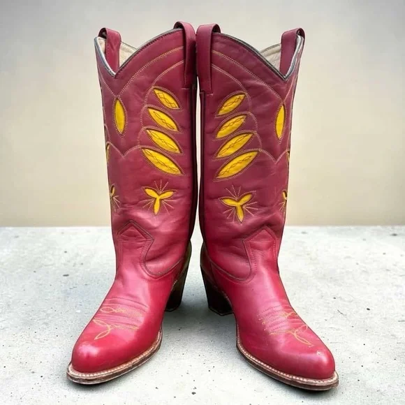 1980s Sassoon New York Inlay Western Boots — Women’s 7 B Vintage Cowboy Cowgirl - Picture 2 of 6